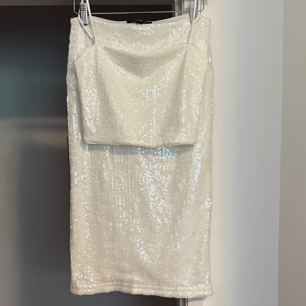 Dynamite White Sequin Set (crop top and midi skirt)